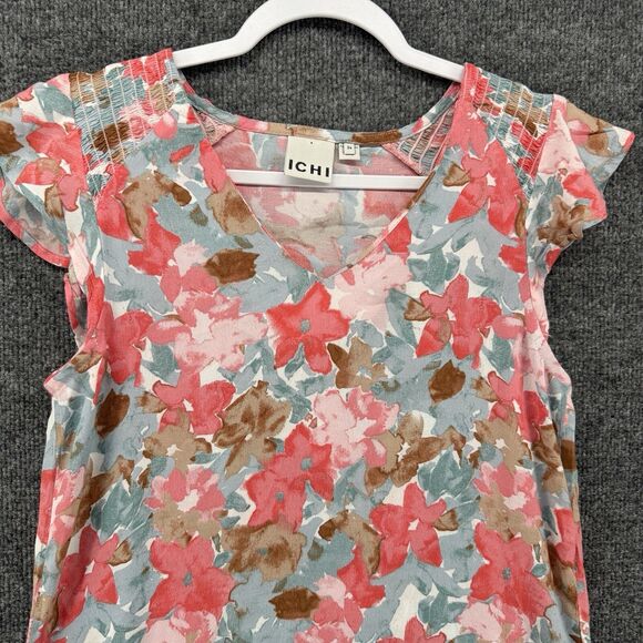 ICHI Blouse Top Womens XS Pink Floral V-Neck Soft Feminine Boho Romantic Pastel - Picture 2 of 10
